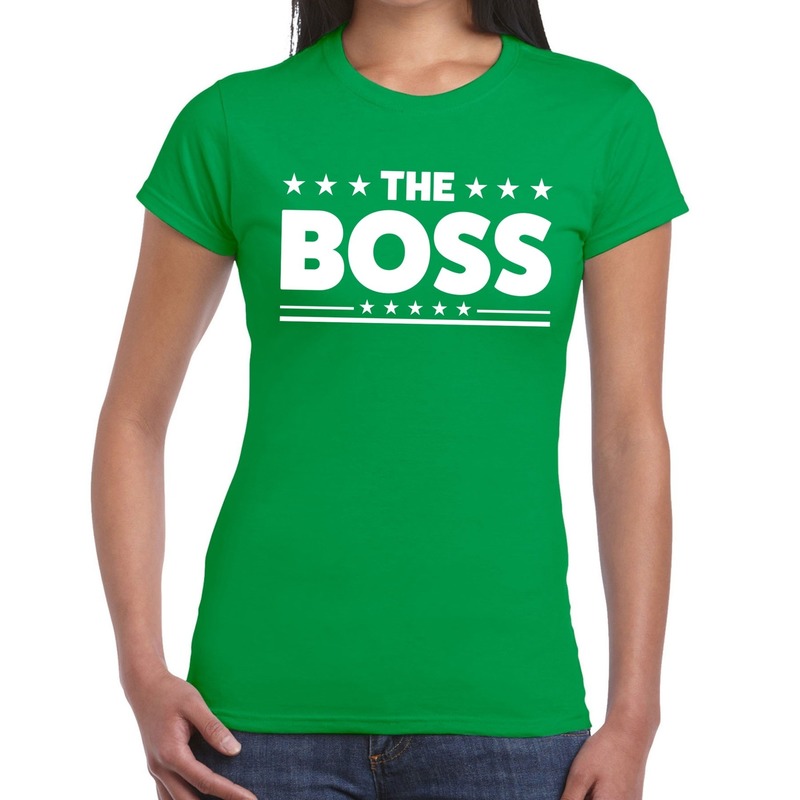 The Boss tekst t-shirt groen dames - dames shirt The Boss Top Merken Winkel